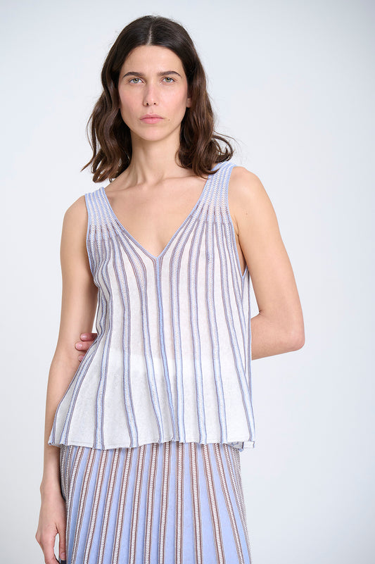 V-NECK KNITTED TOP BLUE SKY