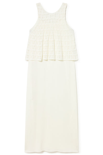 EMBROIDERY SLEEVELESS KNITTED DRESS IN ECRU