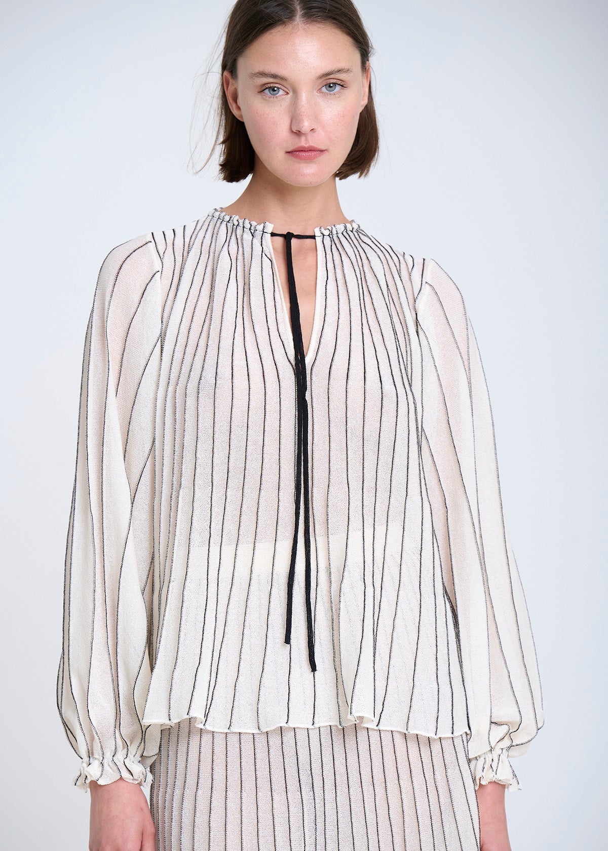 CREAM W BLACK STRIPE KAFTAN KNITTED BLOUSE