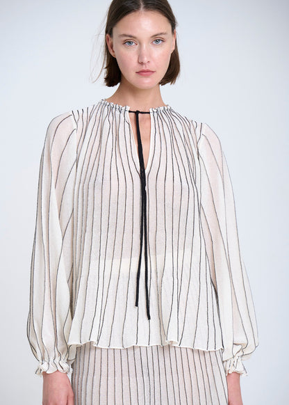 CREAM W BLACK STRIPE KAFTAN KNITTED BLOUSE