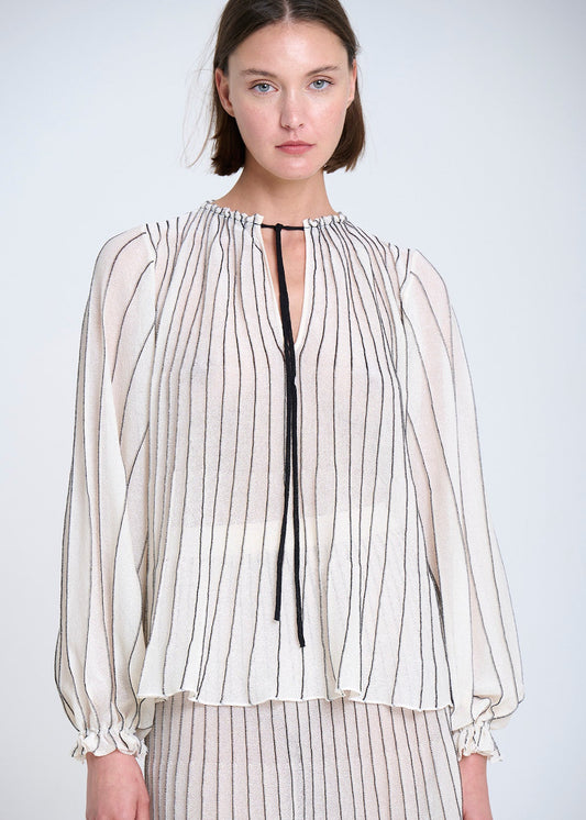 CREAM W BLACK STRIPE KAFTAN KNITTED BLOUSE