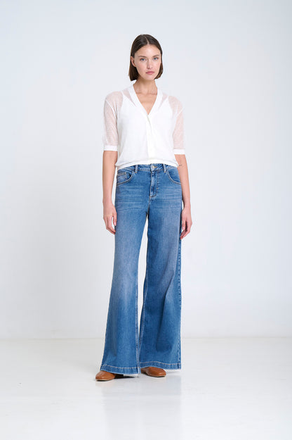 SHEER KNITTED CARDIGAN IN ECRU