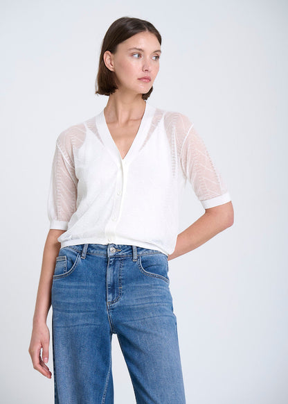 SHEER KNITTED CARDIGAN IN ECRU