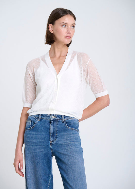 SHEER KNITTED CARDIGAN IN ECRU