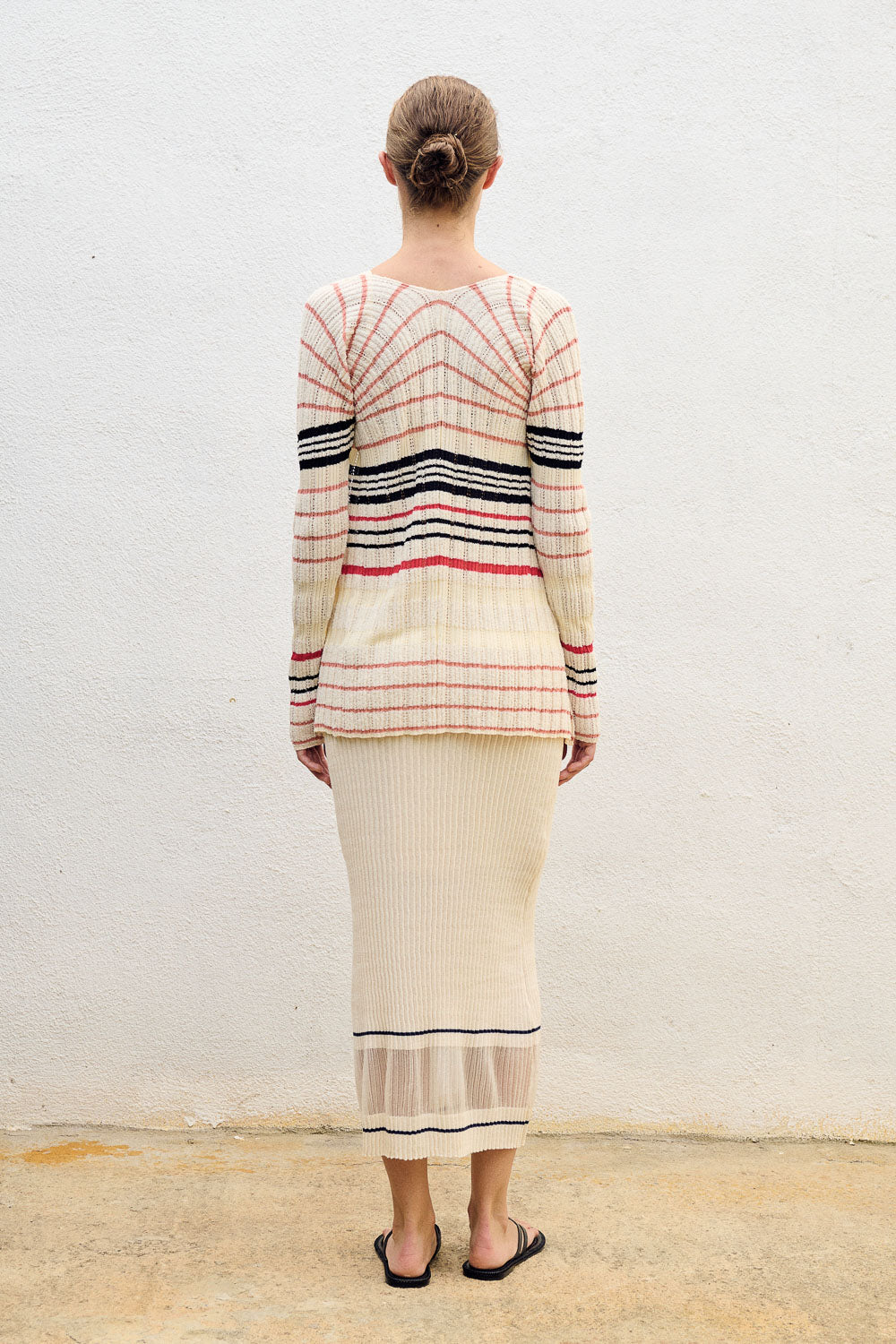 STRAIGHT KNITTED SKIRT W SHEER BOARDER