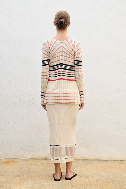 STRAIGHT KNITTED SKIRT W SHEER BOARDER