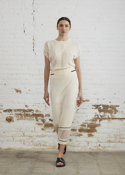 STRAIGHT KNITTED SKIRT W SHEER BOARDER