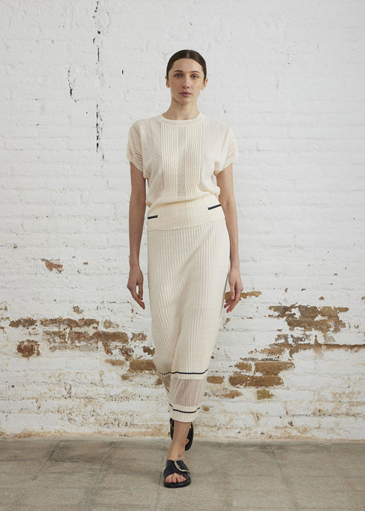 STRAIGHT KNITTED SKIRT W SHEER BOARDER