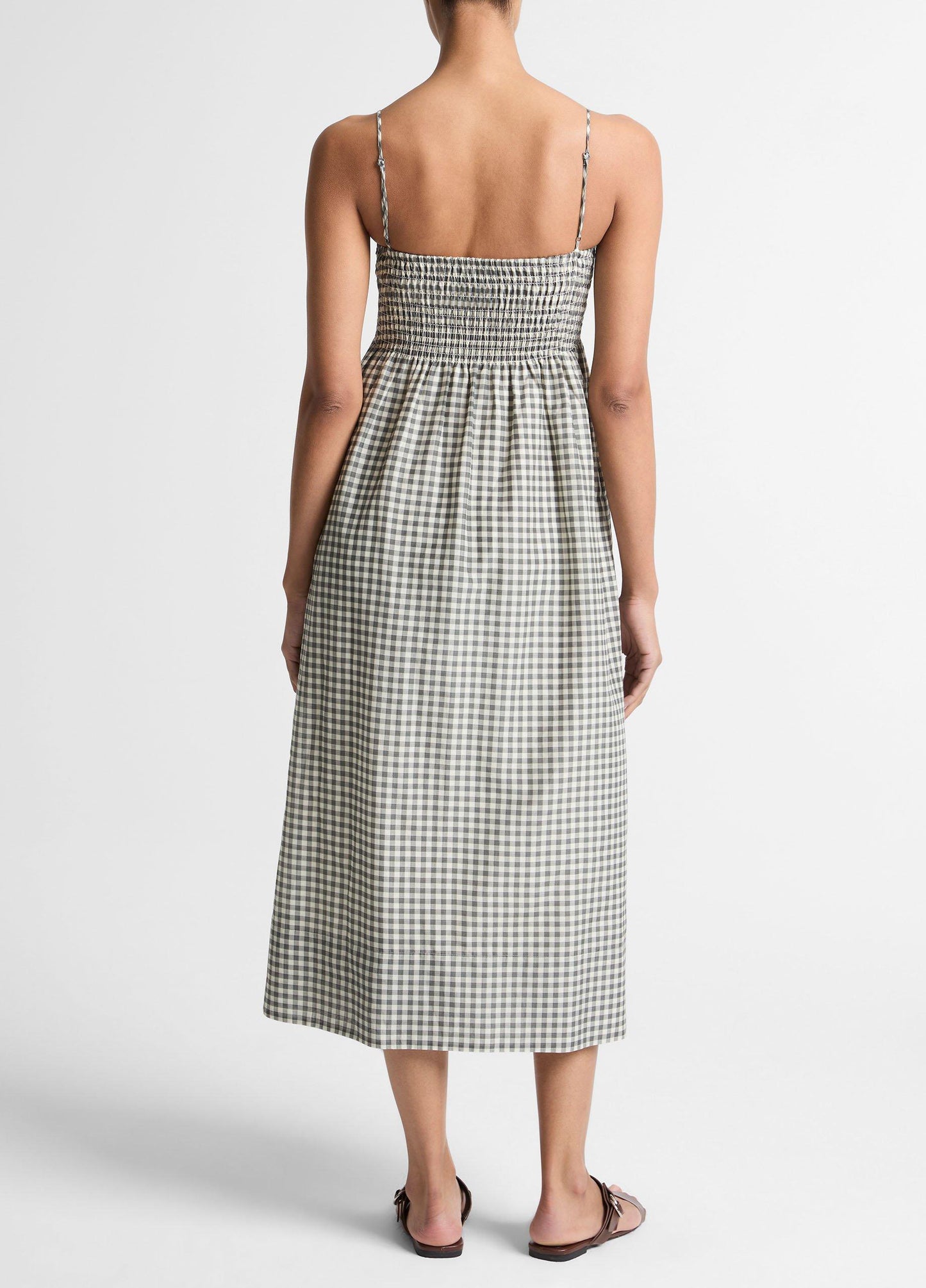 TIE SMOCKED CAMI DRESS OFF WHITE/SMOKE