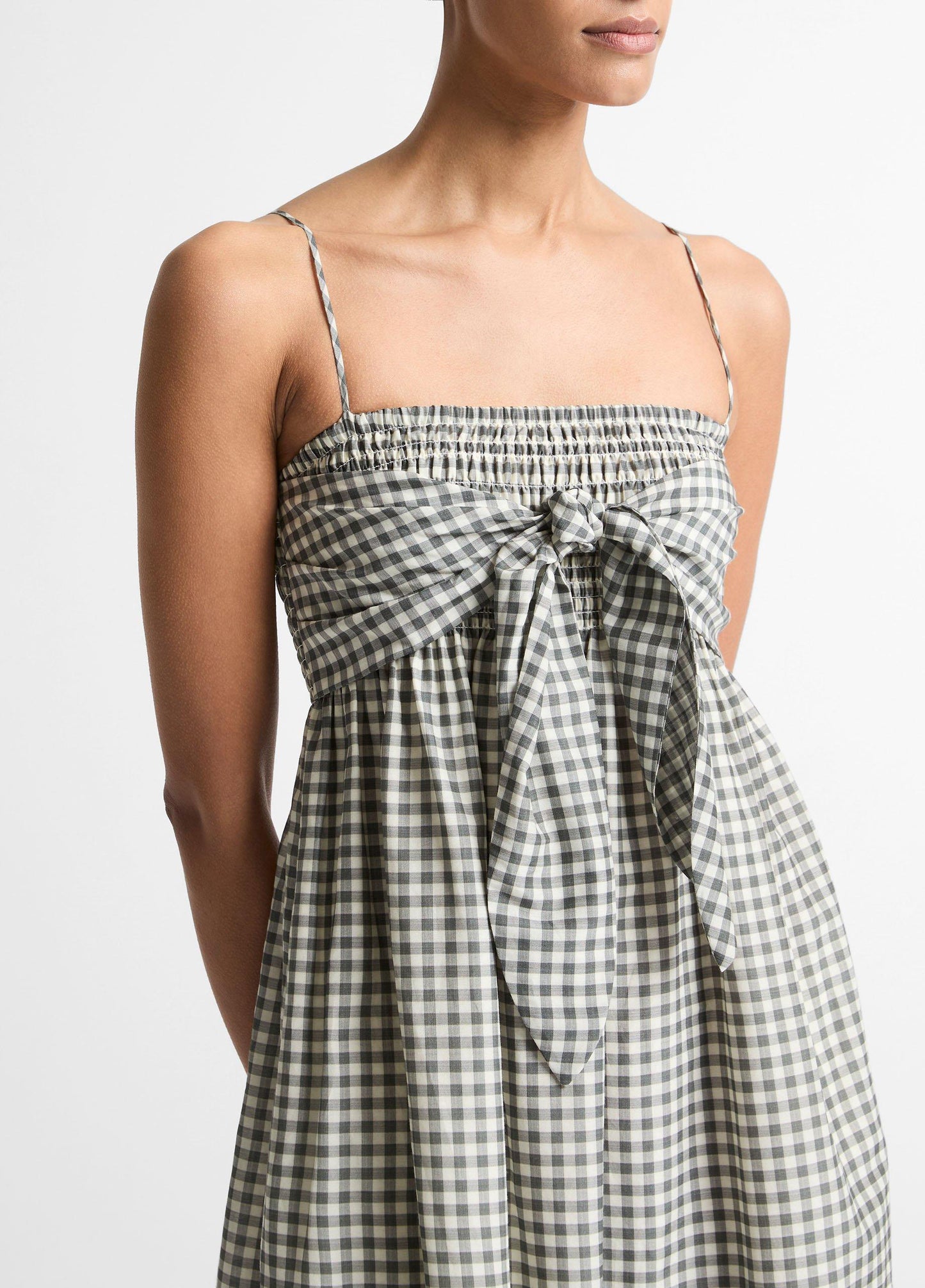 TIE SMOCKED CAMI DRESS OFF WHITE/SMOKE
