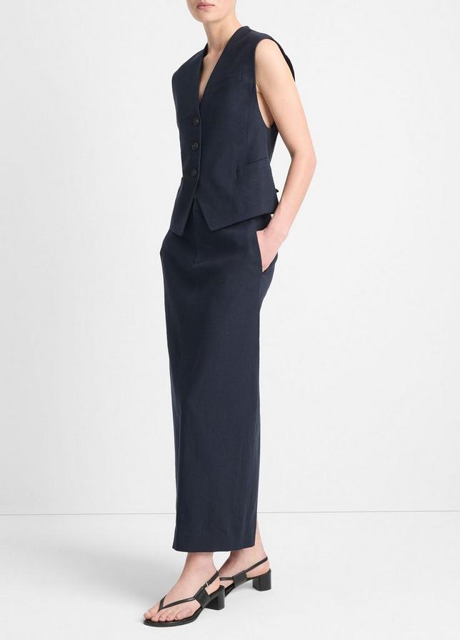 MID RISE LINEN BLEND MAXI SKIRT