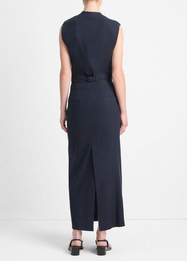 MID RISE LINEN BLEND MAXI SKIRT