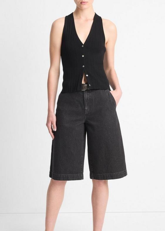 LOW RISE LONGLINE BLACK DENIM SHORT