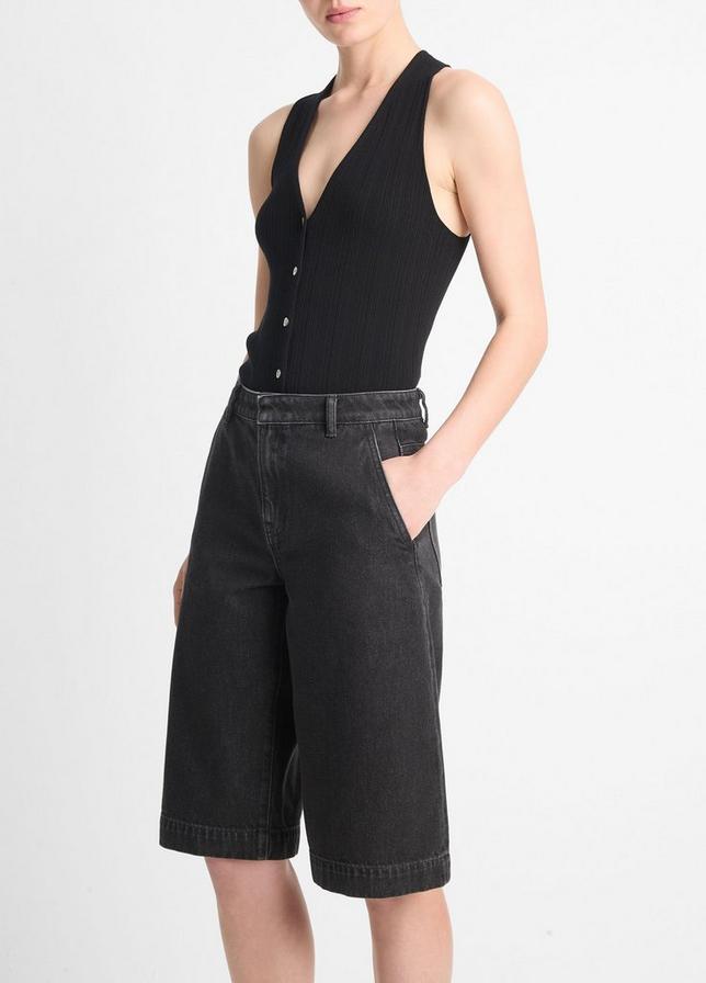 LOW RISE LONGLINE BLACK DENIM SHORT