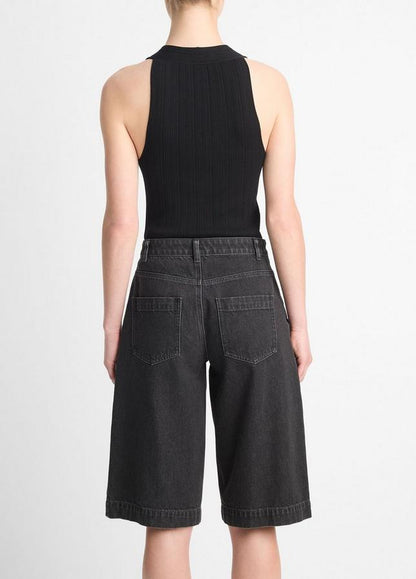 LOW RISE LONGLINE BLACK DENIM SHORT