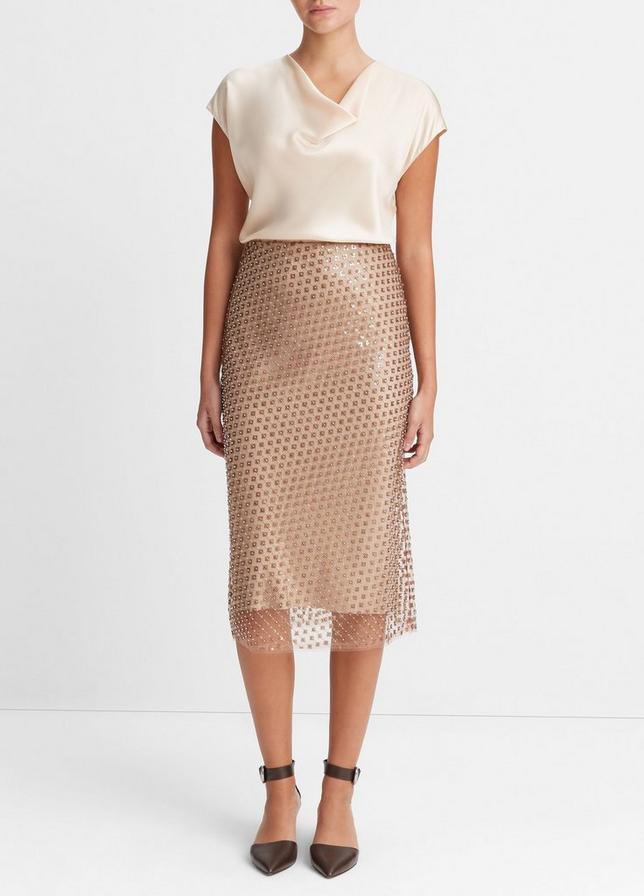 SILK COWL NECK CAP SLEEVE BLOUSE CHAMPAGNE