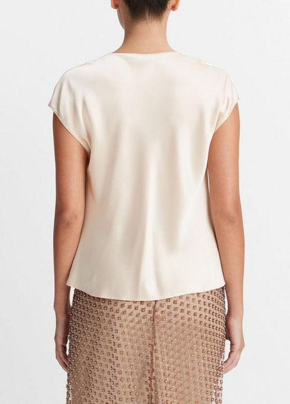 SILK COWL NECK CAP SLEEVE BLOUSE CHAMPAGNE