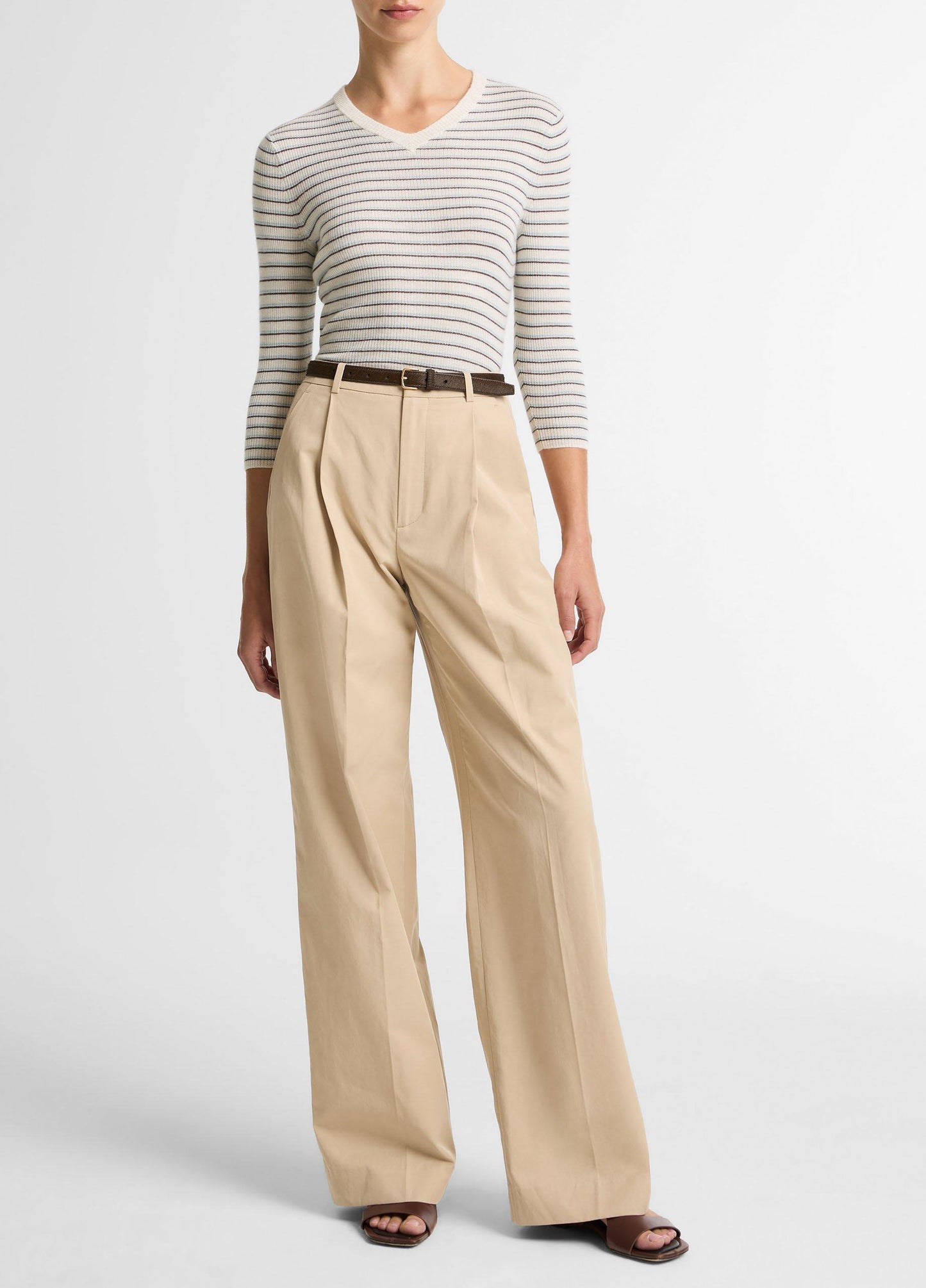 STRIPED HIGH V-NK L/S CLEARWATER/BARK COMBO