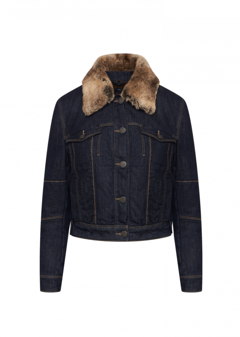 Wool collar denim jacket sales