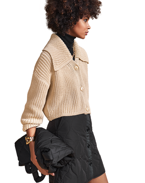 Cotton thick knit Cardigan w collar